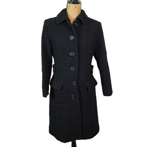 STATIC Size Medium Ukrainian Black Boucle Wool‎ Blend Mid Length Winter Coat EUC
